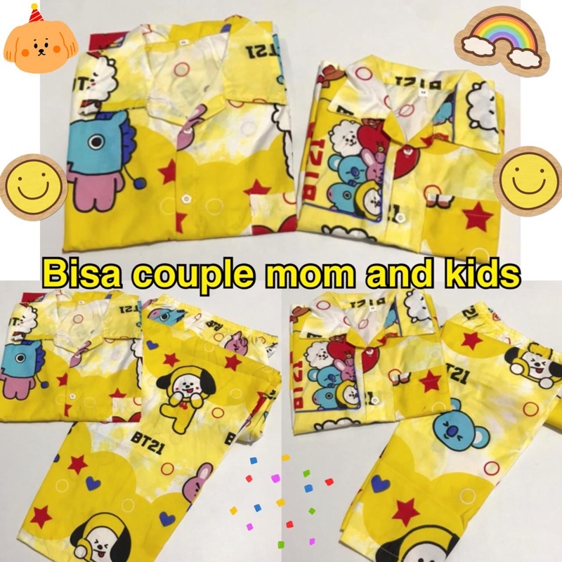 BT-kuning- PINK bisa couple mom kids and family setelan piyama