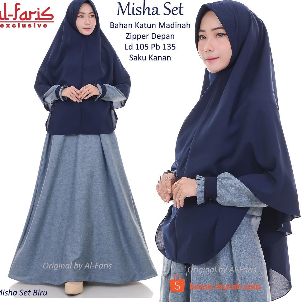 ANT.18Oc22d ◦ MISHA SET Gamis Setelan Hijab, Gamis Katun Madinah Madina Premium Teksture Serat Kayu