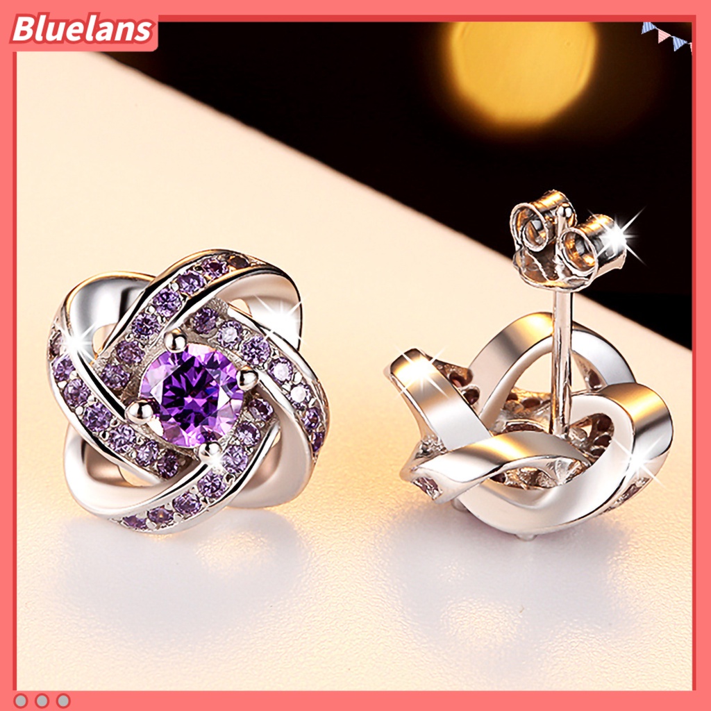 Bluelans Ear Studs Rhinestone Inlaid Flower Shape Alloy Women Decoration Flower Earrings