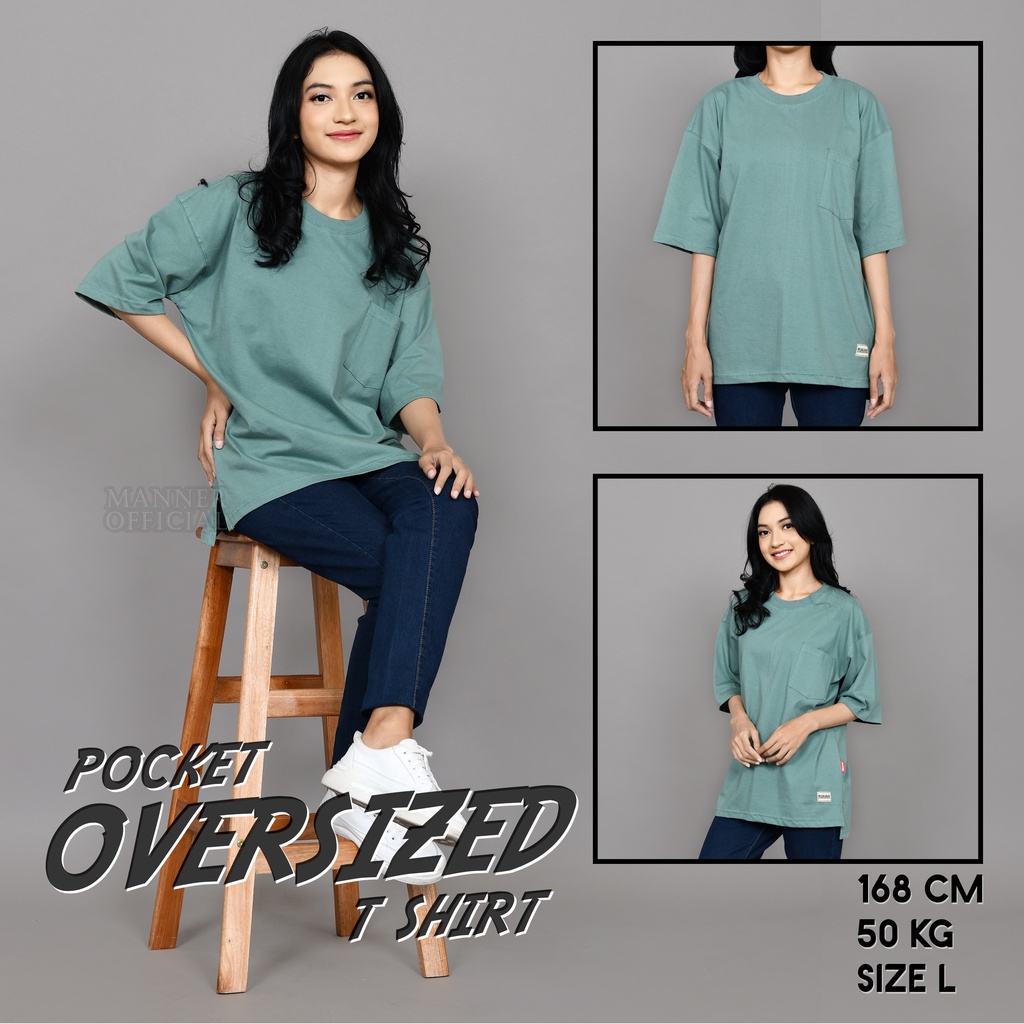 Manner - Kaos Pocket Oversized Kaos Korea Unisex Kaos Polos Oversized Pria Wanita Basic Pocket T-Shirt Cotton Combed 24s Baju Jumbo Laki Perempuan