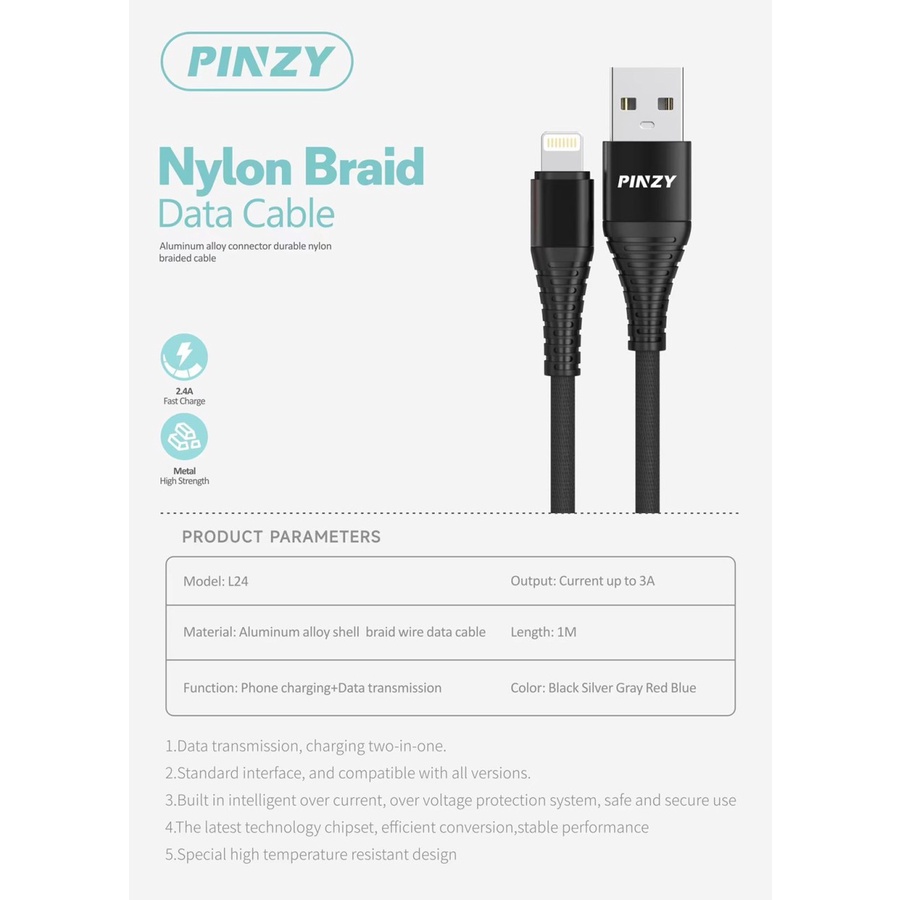 Kabel Data Lightning L24 Nylon Braid Data Cable Fast Charging