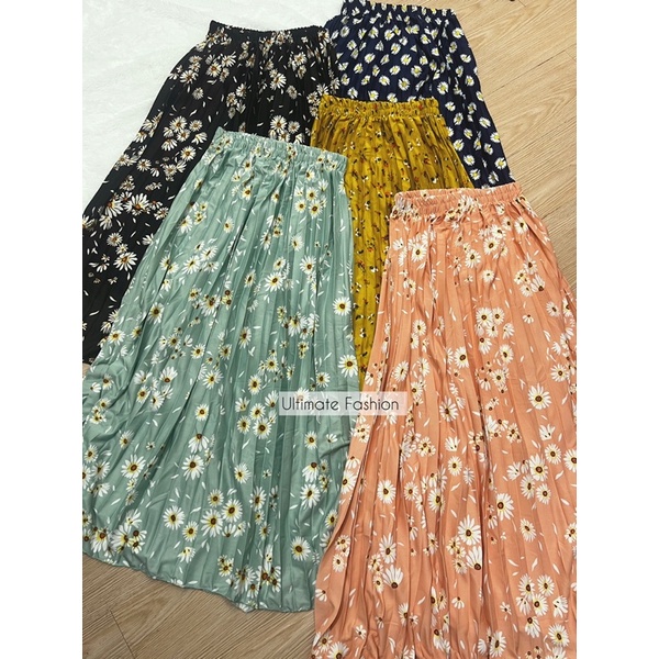 Rok Plisket Bunga Premium - Rok Korea - Skirt Ootd Muslim - Daily Outfit