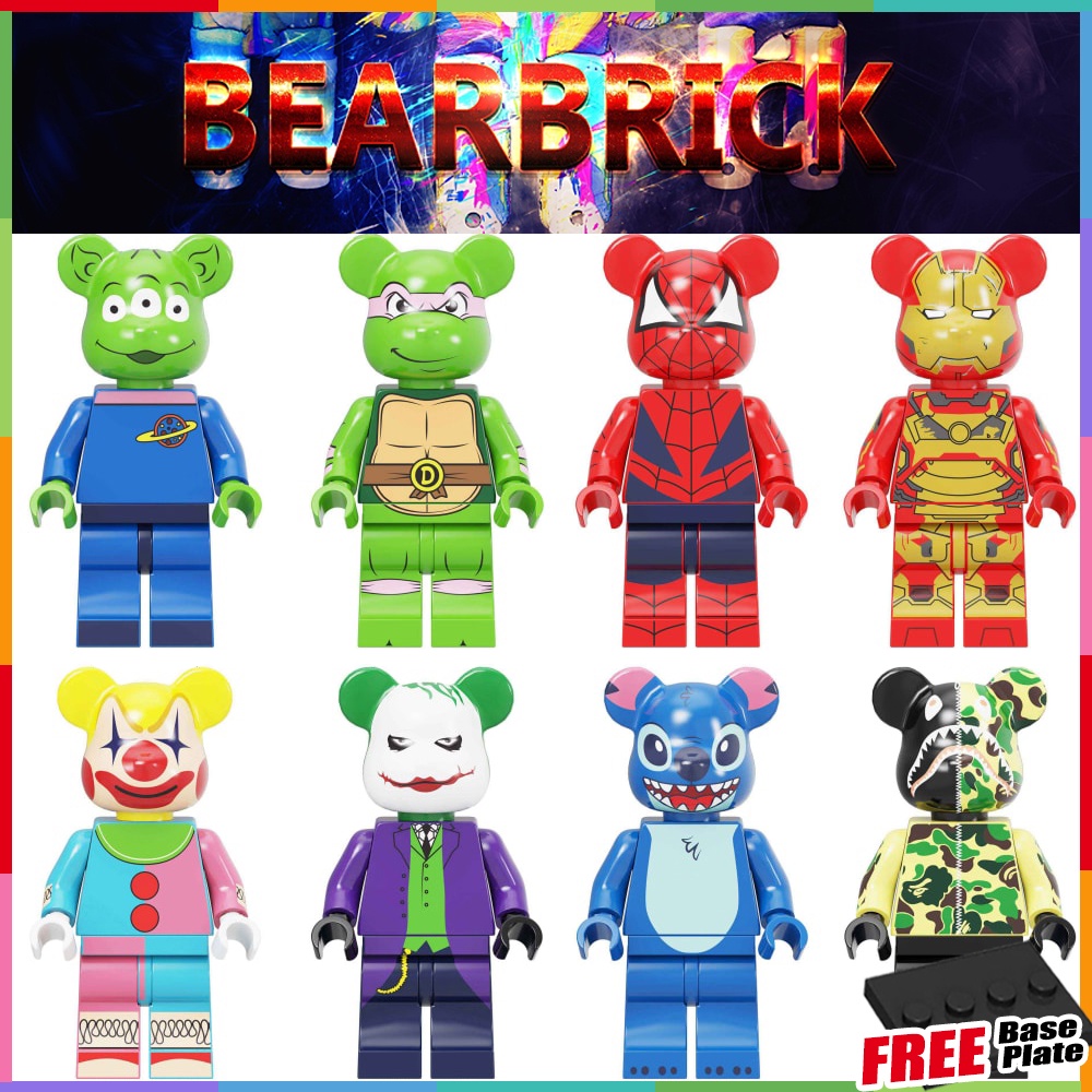 Bearbrick Mainan Balok Bangunsusun Minifigures Bentuk Stitchberuangspiderman Untuk Hadiah Anak BLX3033