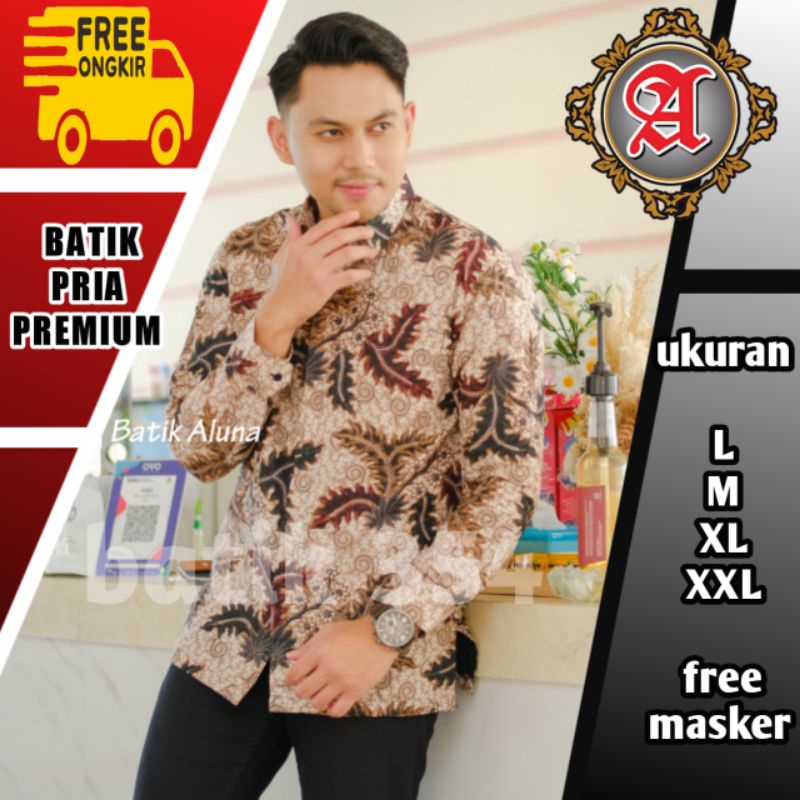 batik Aluna pria lengan panjang kemeja katun pria kemeja batik pria Premium batik katun pria PCW 025