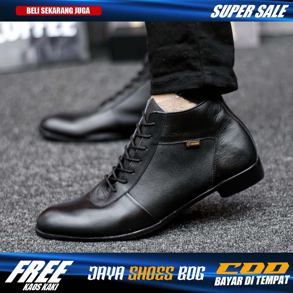 MAX Sepatu Pantofel Formal Pria Kulit Asli Hitam Tali Kerja Kantor