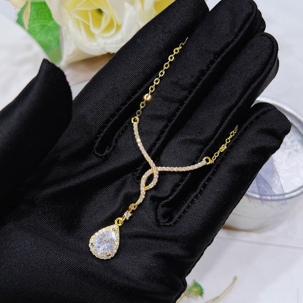 Goldkingdom Perhiasan Fashion 24K Bangkok Aksesoris Ready Stock Kalung Sayap Malaikat Mewah Ringan Penuh Tetes Berlian Dan Liontin Sayap Berbentuk Pir