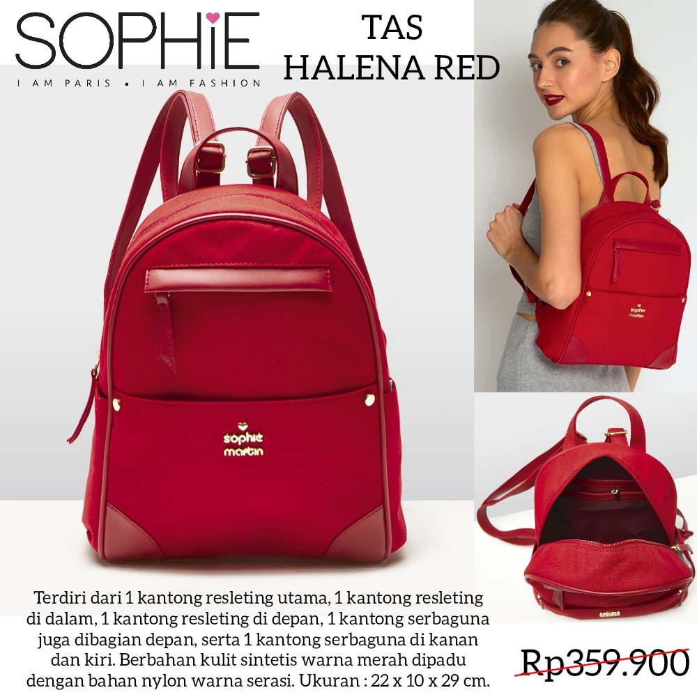 TAS HALENA RED SOPHIE MARTIN PARIS PROMO TAS RANSEL BACKPACK PUNGGUNG WANITA MERAH