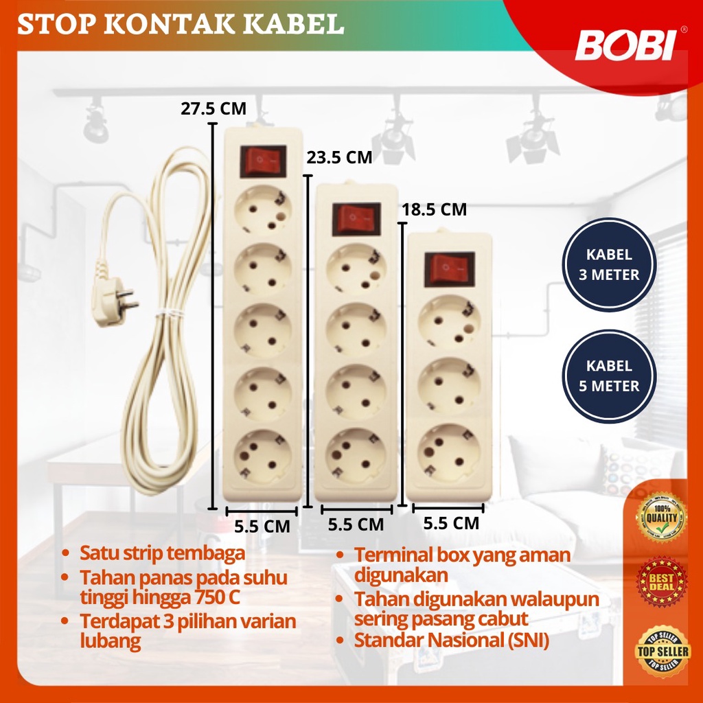 STOP KONTAK 3,4,5 LUBANG - Colokan Kabel PANJANG 5M  / STOP KONTAK KABEL Colokan listrik Bobi / STOP KONTAK GEPENG