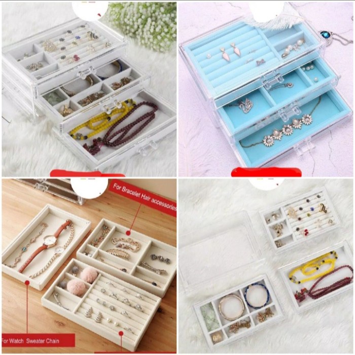 Tempat Perhiasan Rak Perhiasan Aksesoris 3 Laci Jewelry Box Organizer Akrilik Acrylic