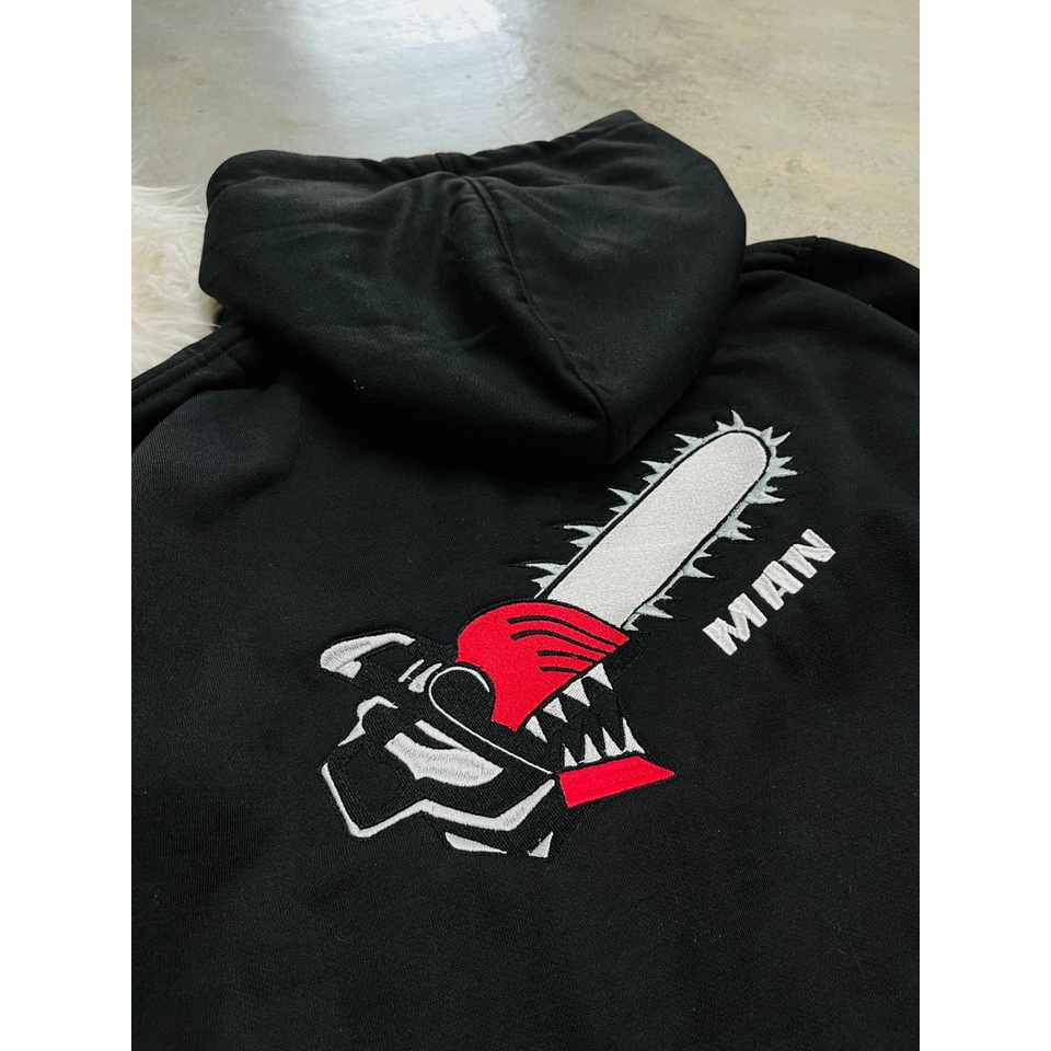 Hoodie Chainsaw Man Denji Reverse Embroidery Black Anime Manga Premium Unisex