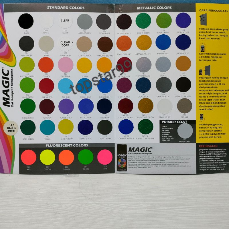 Cat Semprot Serbaguna Magic Pilox Pilok Magic 300cc Ready Berbagai Warna Metalic Doff Dop Glossy Metalik Mengkilap Hitam Putih Black Epoxy Silver Grey Abu Violet Merah Pink Ungu Hijau Biru Orange Candy Yellow Kuning Ukuran Besar 300 cc