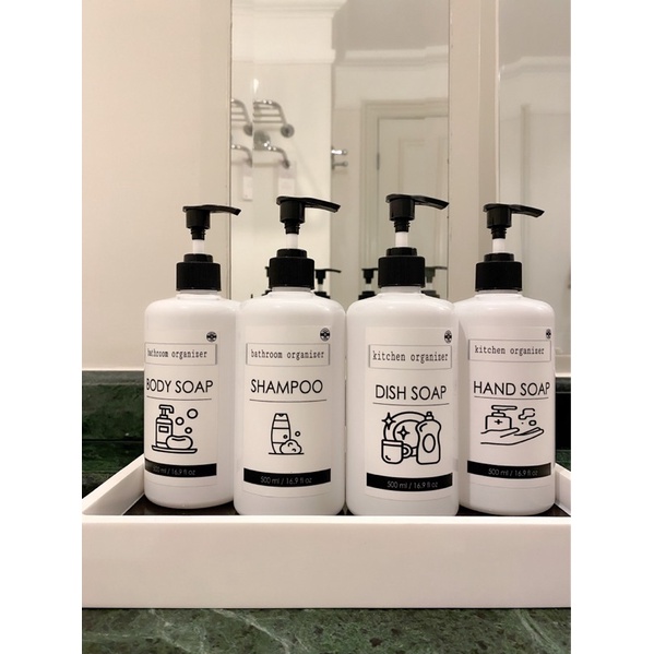 botol  PUTIH N28 stiker kotak pump 500ml. bottle aesthetic label stiker minimalist refill organizer botol isi ulang wadah sabun cair estetik