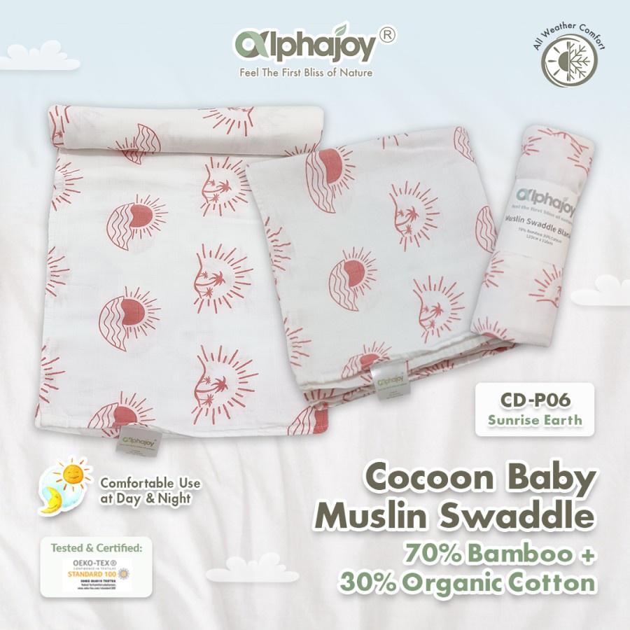 ALPHAJOY COCOON BABY MUSLIN SWADDLE BAMBOO &amp; ORGANIC COTTON