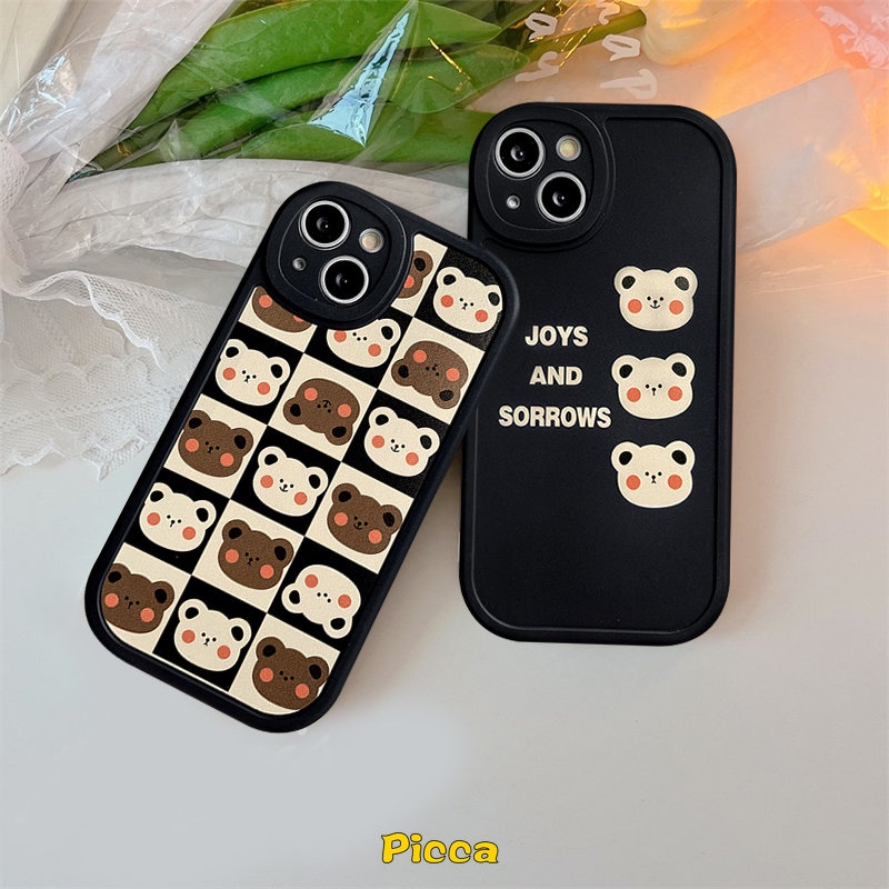 Trendy Lattice Case Realme C53 10 C55 10 Pro Plus C31 C35 C30 C21Y C12 C25Y C15 C2 C25s C20 C17 C21 C11 C20A GT C3 6i 5i 6 8Pro 5s 9i 7i 5 6s 8 8i Kartun Lucu Soft Cover Beruang