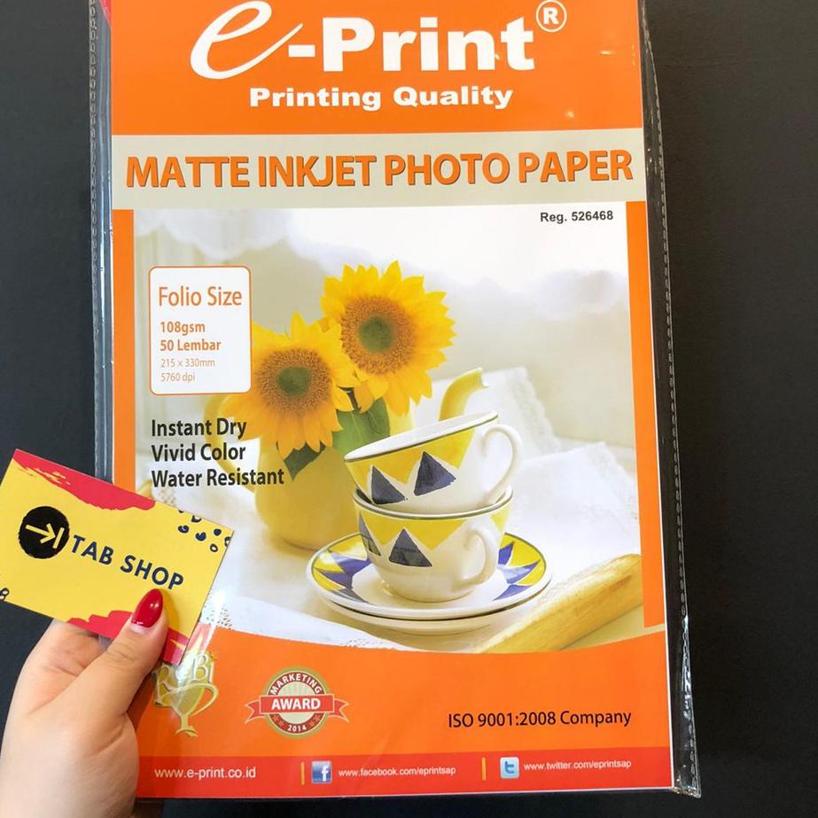 

Miliki EPRINT MATTE INKJET FOLIO PO PAPER KERTAS FOTO 108 GSM F4 ✓