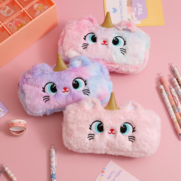 Pensil Case Tempat Pensil Unicorn Kotak Pensil Bulu Rainbow