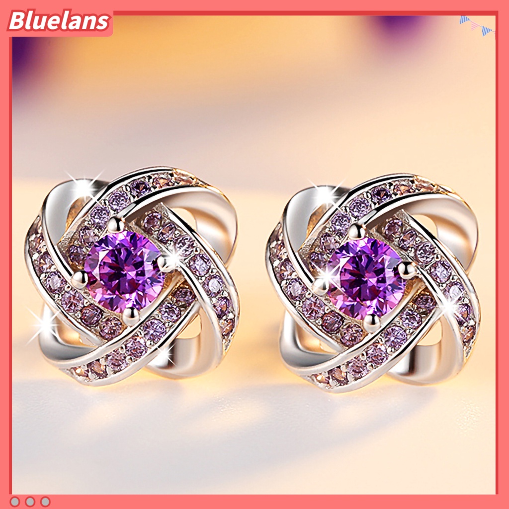 Bluelans Ear Studs Rhinestone Inlaid Flower Shape Alloy Women Decoration Flower Earrings