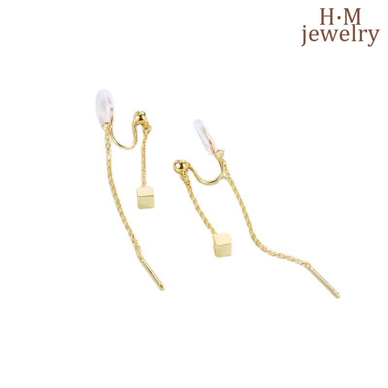 Anting Gantung Panjang Kait Motif Geometri Aksen Rumbai + Hollow Untuk Perhiasan Wanita