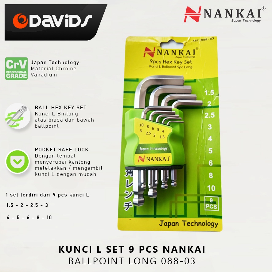 Kunci L Set Konci Baja Ballpoint 9 Pcs Hex Key Nankai 08803