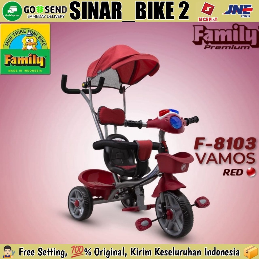 Sepeda Roda Tiga Family Premium F-8103 &amp; F-329 HT Karl Moddel Rubber Tire Rotate