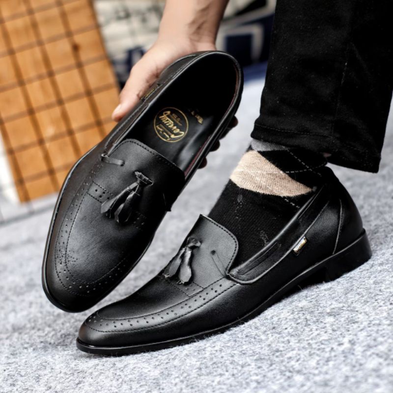 Sepatu Loafers Pria Casual Formal Pantofel Kulit Asli Hitam Kerja Kantor Kuliah