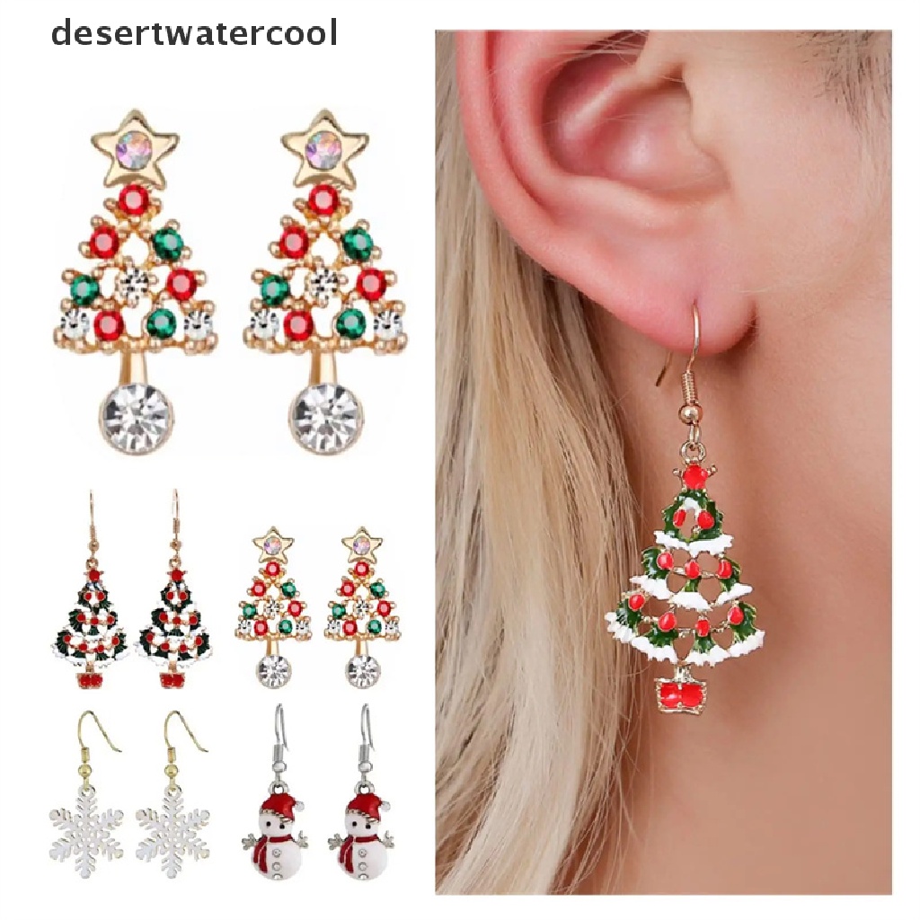 Anting Drop Desain Pohon Natal Santa Claus Snowman Untuk Wanita