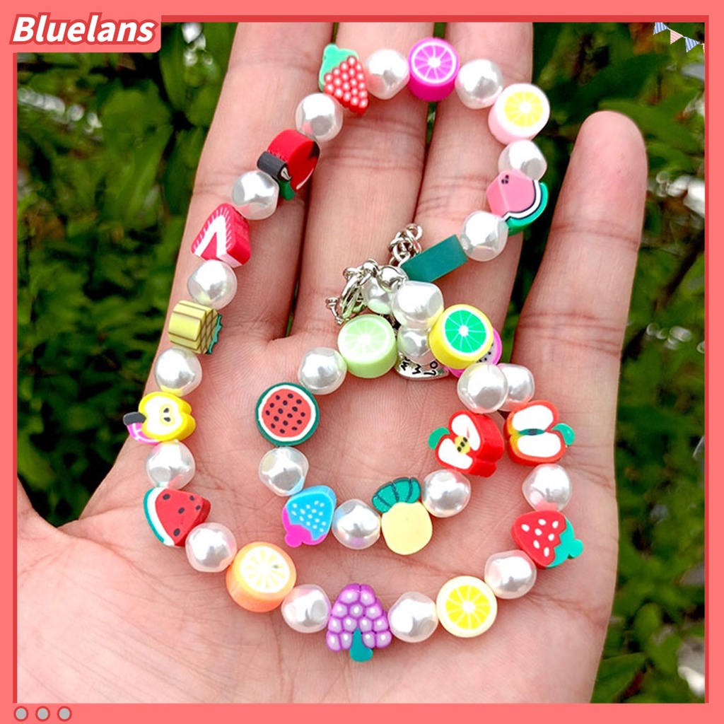 Kalung Choker Manik-Manik Mutiara Imitasi Bentuk Buah Warna-Warni Bahan Polymer Clay Untuk Wanita