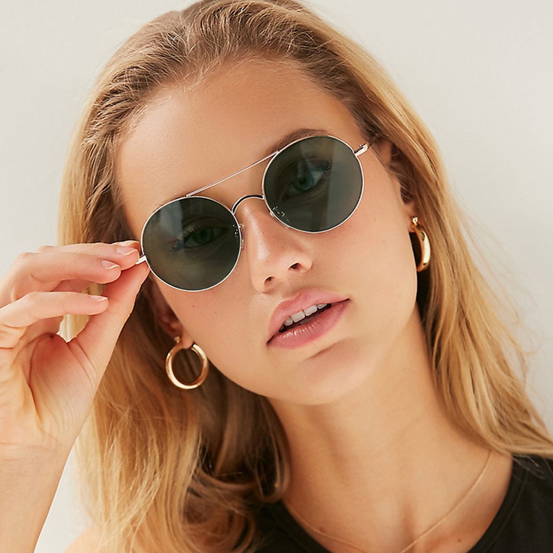(YUZHU) Kacamata Hitam Bulat Balok Ganda Mode Barat Gaya Vintage Permen Warna Kerai Sunglasses Unisex