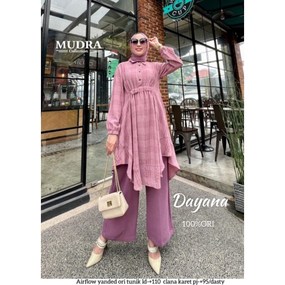GHUI ~ DAYANA SETCEL | SETELAN TUNIK WANITA PREMIUM BAHAN AIRFLOW YANDED SET CELANA KARET (BY MUDRA)