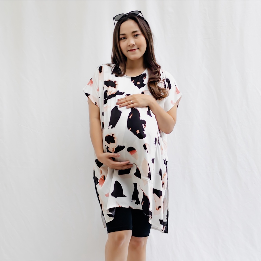 Bajuboo Lily - Tunik Basic Slit Bumil &amp; Busui Friendly Rayon Lengan Pendek