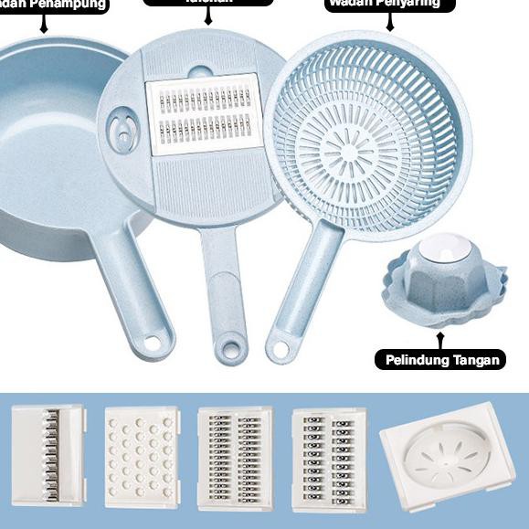 GM Bear Alat Pemotong Buah dan Sayur Serbaguna 1258 - Multifunction Vegetable Grater Set Blue