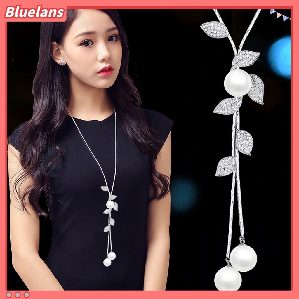 Bluelans Necklace Faux Pearl Tassel Leaves Pendant Exquisite Accessories Sweater Chain Jewelry Gift for Women