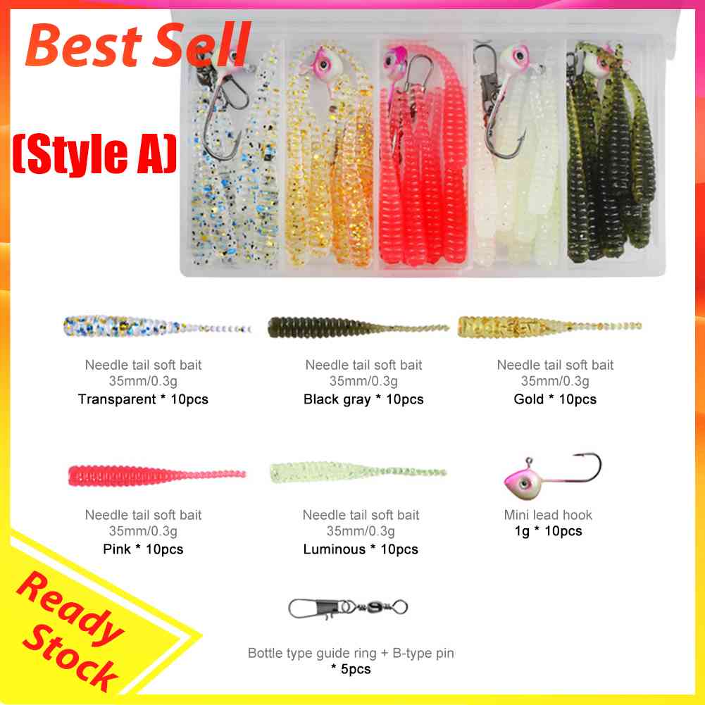 1 Set Umpan Pancing Jig Head Lembut Buatan Dengan Kotak Penyimpanan 5 Sekat Pesca