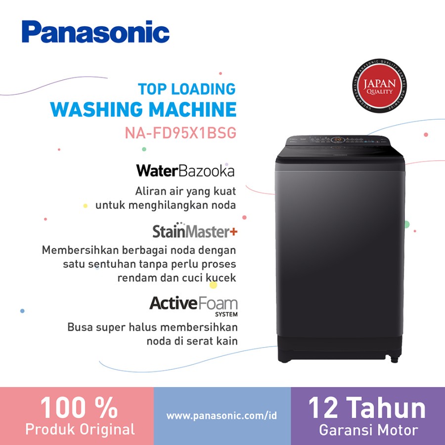 Panasonic NA-FD95X1BSG Mesin Cuci Top Loading 9.5Kg Mesin Cuci