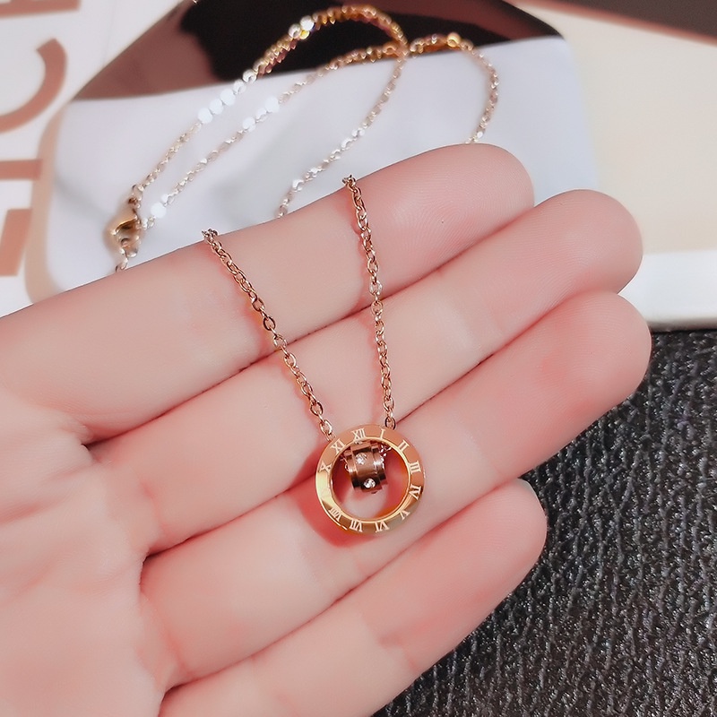 18k Rose Gold Simple Roman Women Elegant Sweet Necklace Refined Pendant Chain not Fade Fashion Gifts N-22079