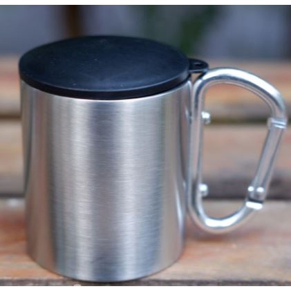 Gelas Carabiner Tutup - Cangkir Mug 220ml Stainless Steel