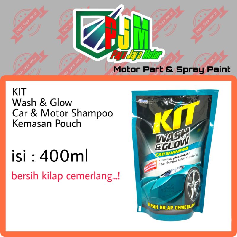 KIT SHAMPOO MOTOR MOBIL WASH AND GLOW 400ML PLUS SILICON AMAN TIDAK MERUSAK CAT SAMPO SHAMPO POUCH