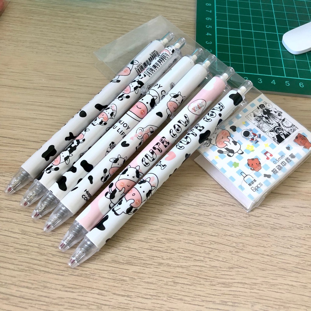 6 Pcs Pena Pulpen Cetek Motif Sapi Perah Cute Cow OSM-ST0074