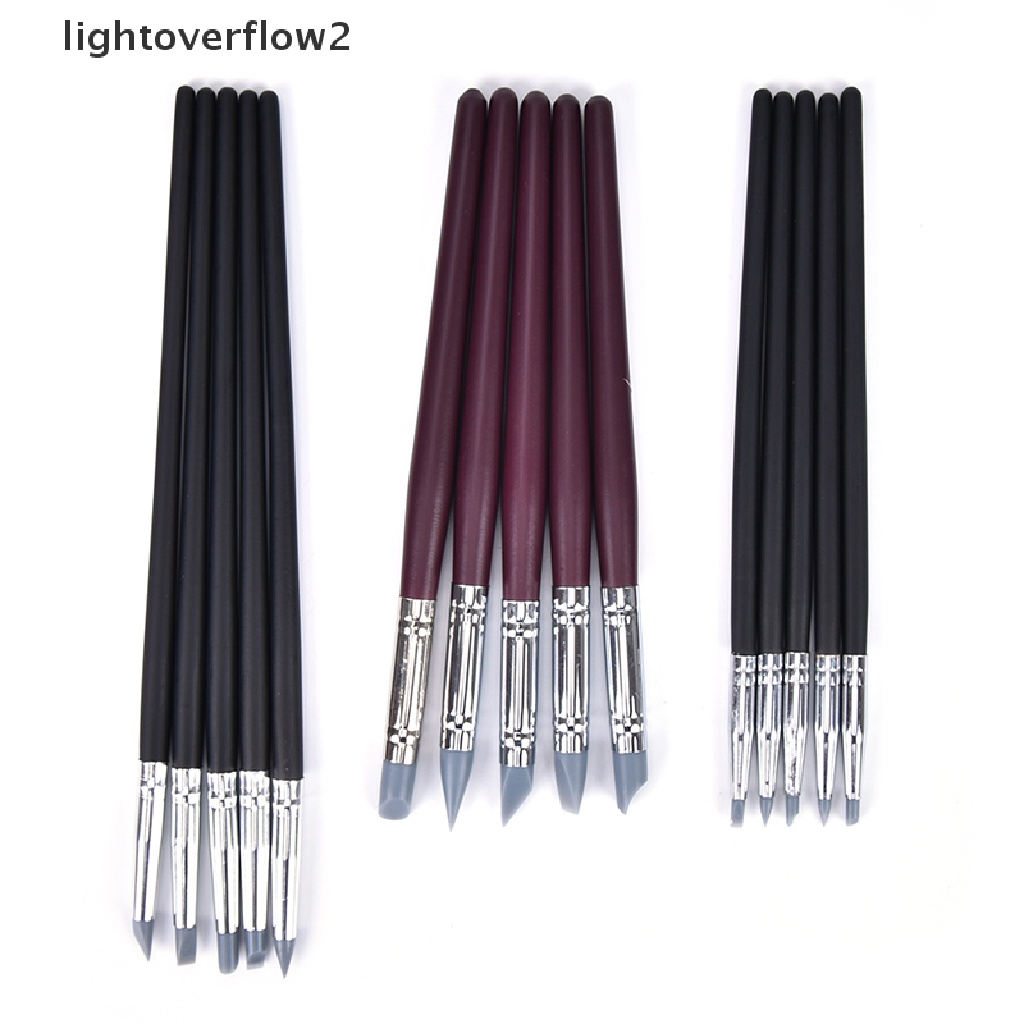 (lightoverflow2) 5pcs / Set Brush Pen Nail Art UV Gel Bahan Silikon Warna Abu-Abu (ID)