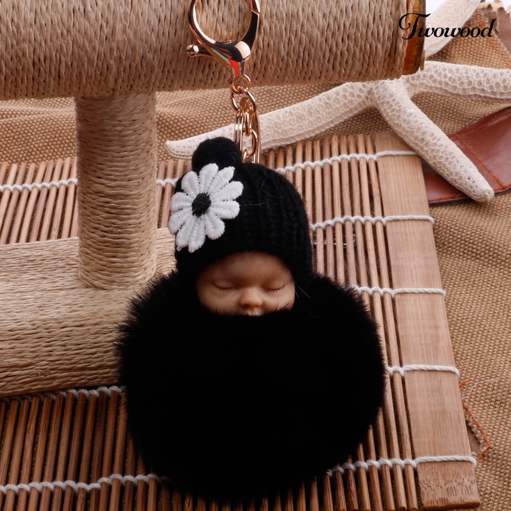 Twowood Gantungan Kunci Boneka Bayi Tidur Pompom Bahan Plush