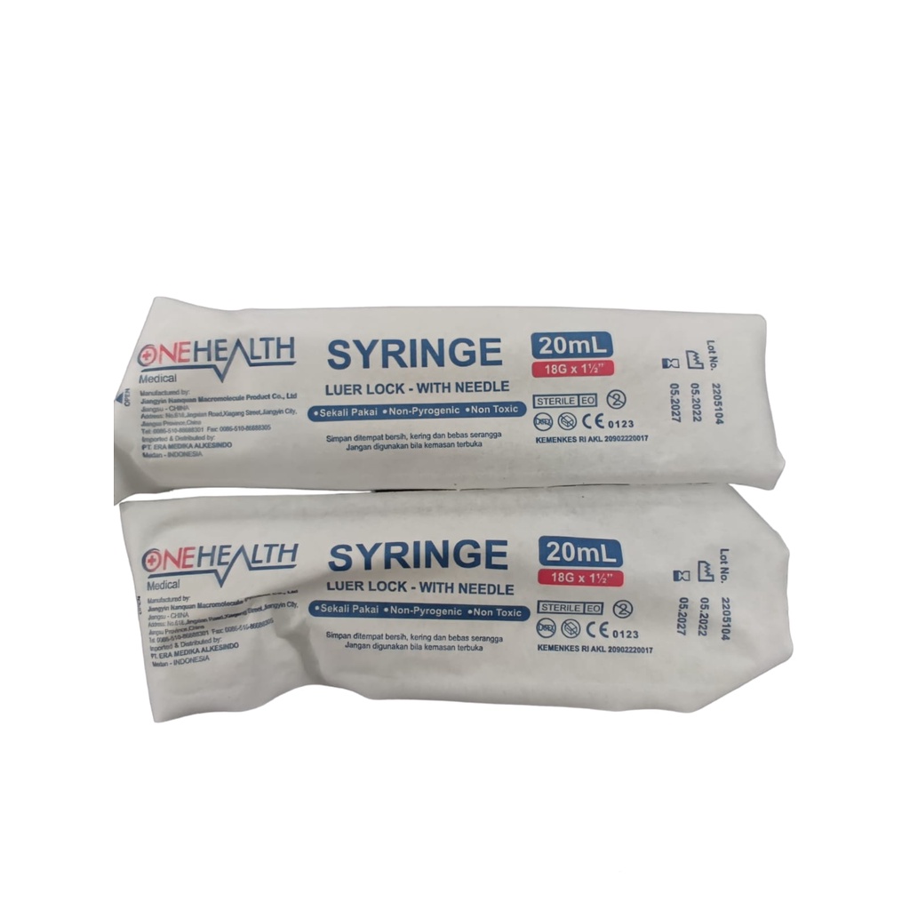 Spuit Syringe 20cc ONEHEALTH Lubang tengah Satuan