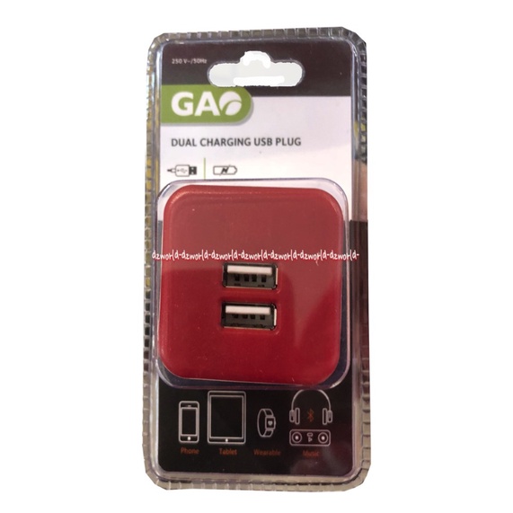 Gao Dual Charging USB Plug With Timer Adaptor Colokan USB Travel Charger Warna Biru Merah