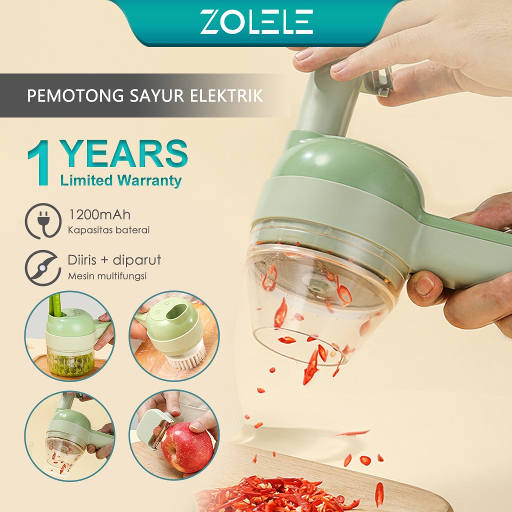 Premium (Mount) ZOLELE 4 In 1 Set Alat Pemotong Sayuran Elektrik Pemotong Kentang Pemotong Bawang