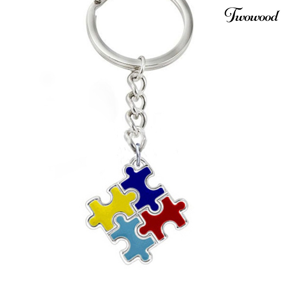 Twowood Gantungan Kunci Bentuk Puzzle Kesadaran Autis Warna-Warni Untuk Unisex
