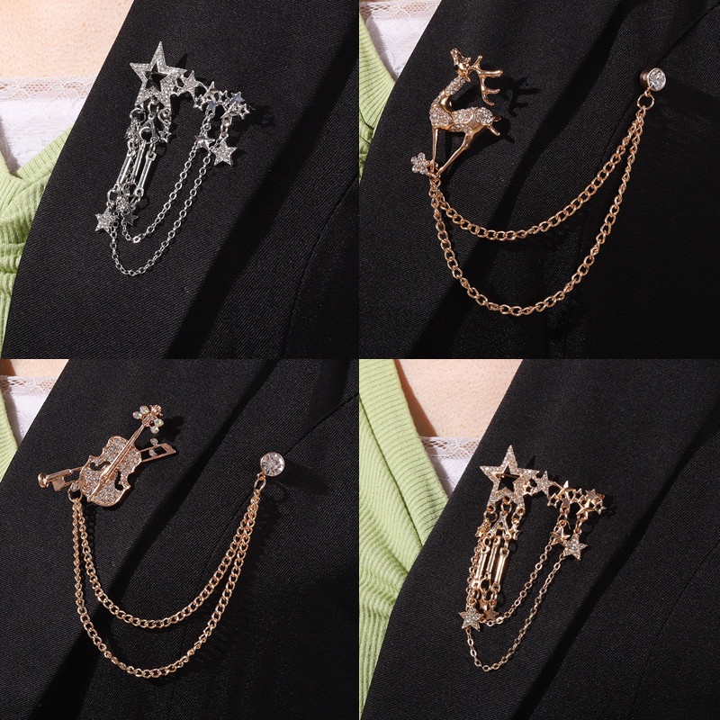 Bros Pin Desain Rusa Pentagram Rumbai Ganda Warna Emas Dan Silver Untuk Hadiah