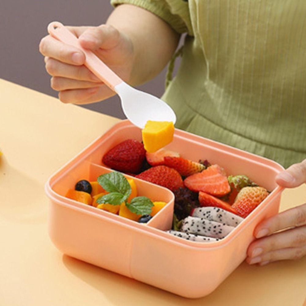 Solighter Lunch Box Microwavable Rectangle Grid Untuk Pelajar Pekerja Kantor Wadah Makanan