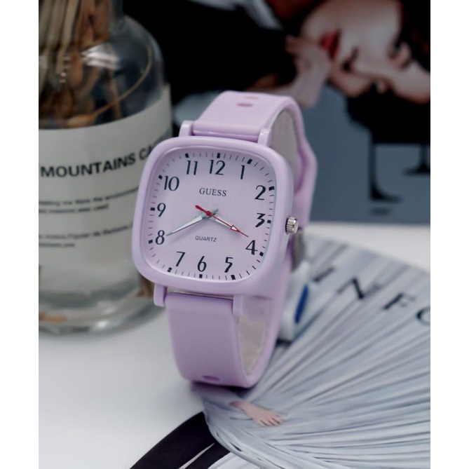 PA JAM TANGAN WANITA / PRIA ANALOG QUARTZ  RUBBER WATCH IMPORT GROSIR KOTAK PERSEGI HIGH QUALITY RM059