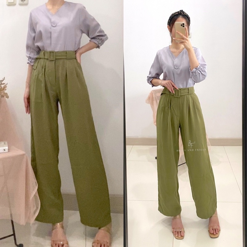 ESINA Pants Belt / Celana Ikat Pinggang / Kulot Kantor Wanita / Celana Kulot Formal / Celana Wanita Casual P16