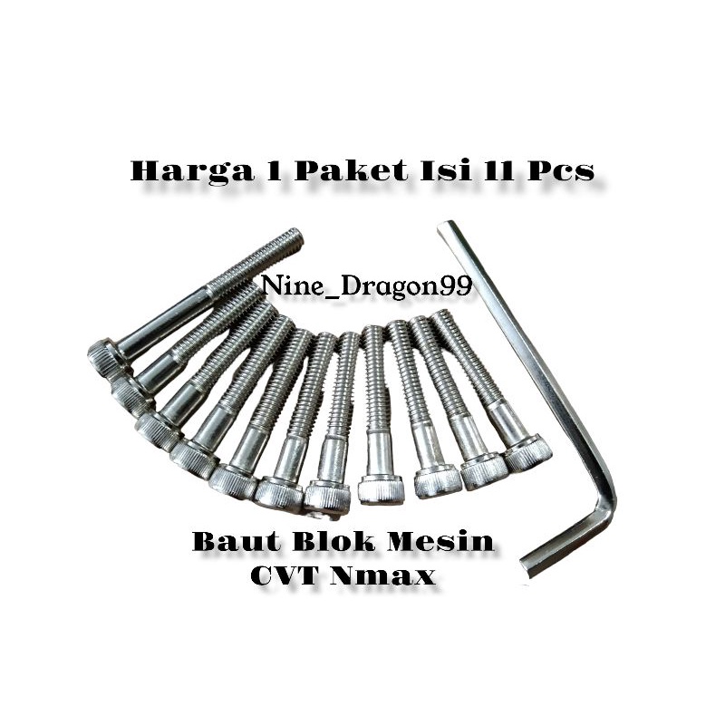 Baut Blok L Mesin CVT Nmax Sepaket Isi 11 Biji Free Kunci L