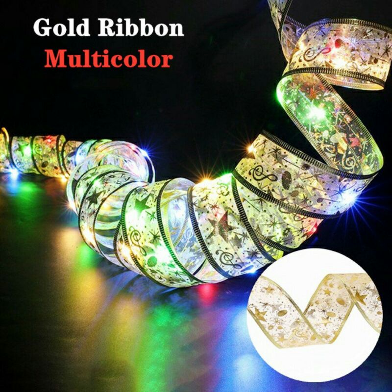 M Lampu LED Dekorasi Pohon Natal Ribbon Christmas Tree 50 LED Color Light 5 Meter aa562 Golden